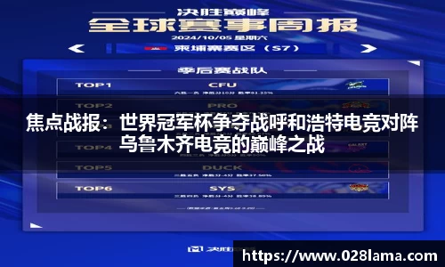焦点战报：世界冠军杯争夺战呼和浩特电竞对阵乌鲁木齐电竞的巅峰之战